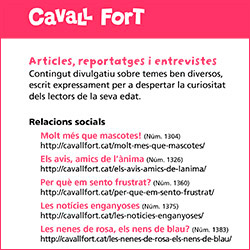 El contingut del web de Cavall Fort, un recurs per a les escoles